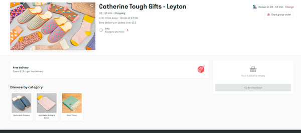 deliveroo catherine tough gifts delivered from leyton E10  & hackney E8 withinn 50 minutes