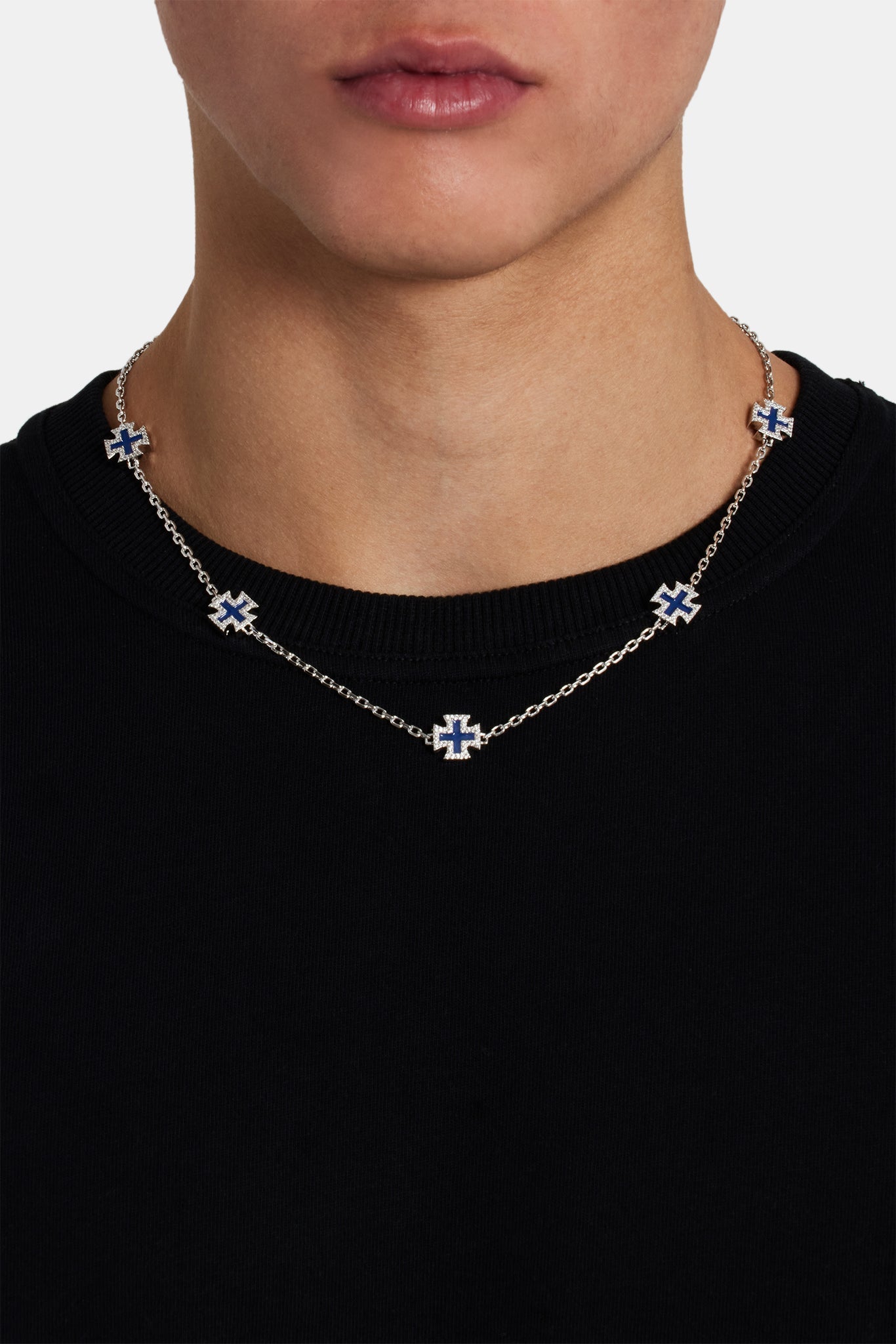 Blue Enamel Cross Motif Chain - 12mm
