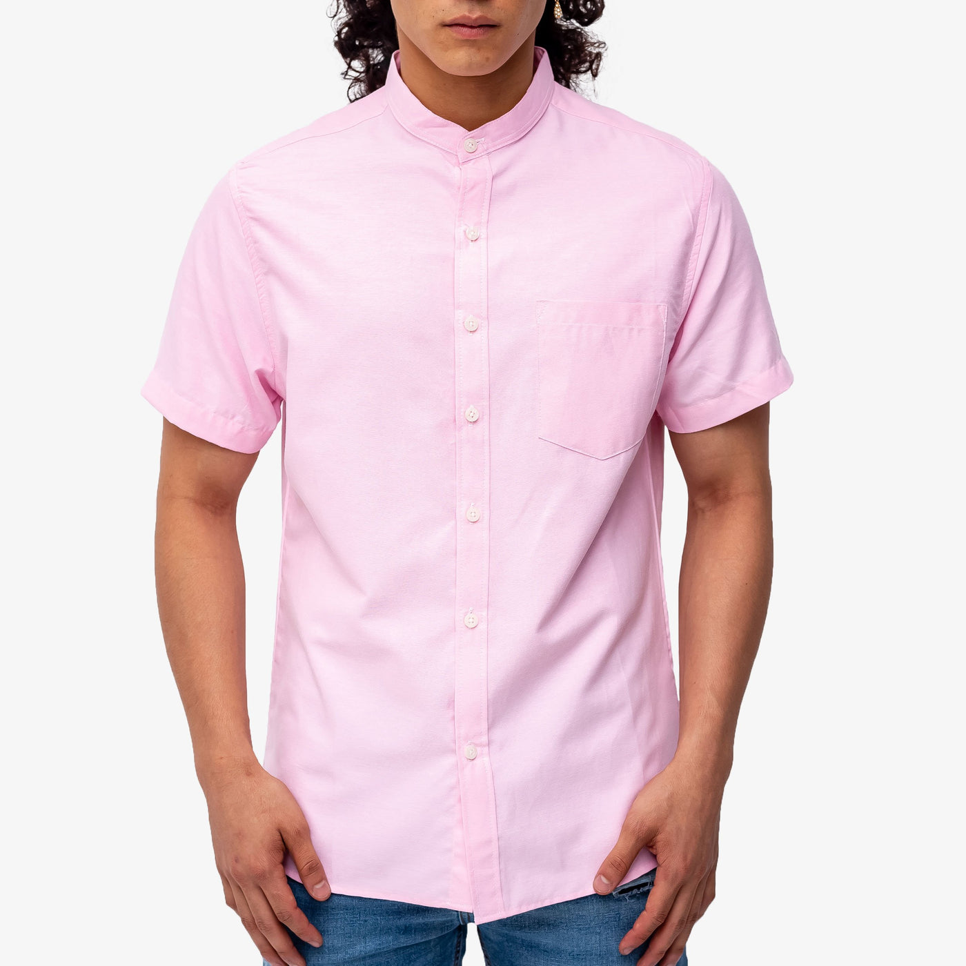 Camisa manga corta cuello chino  - rosada