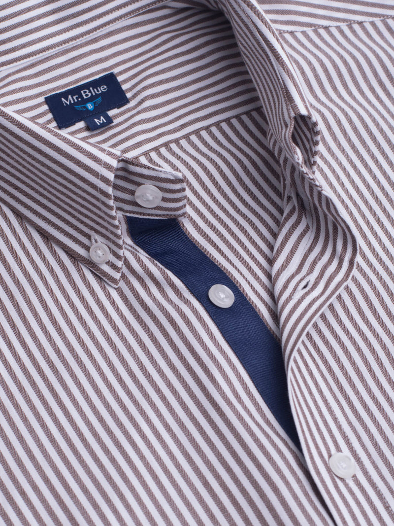 Bordeaux striped cotton shirt with pocket and details
