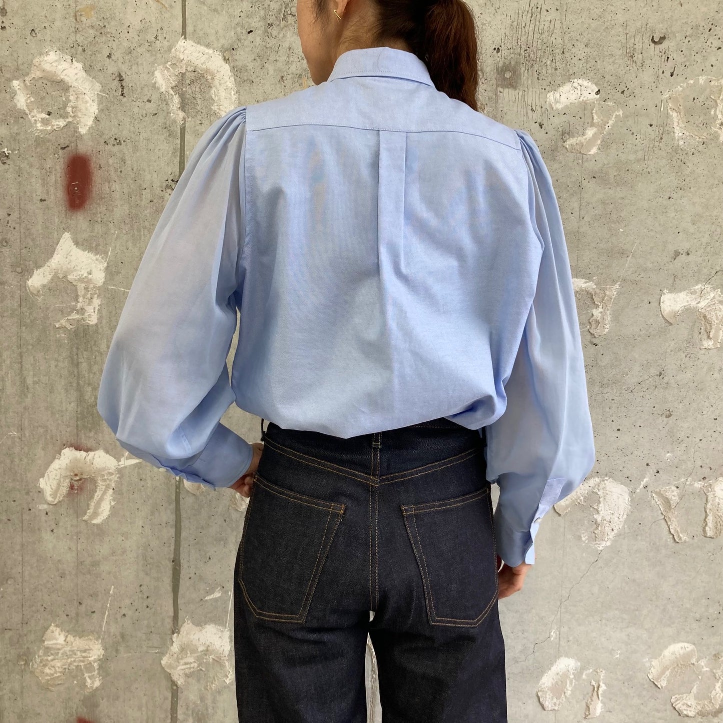 柄デザイン無地HYKE OXFORD VOILE B.D. SHIRT ブルー　サイズ1