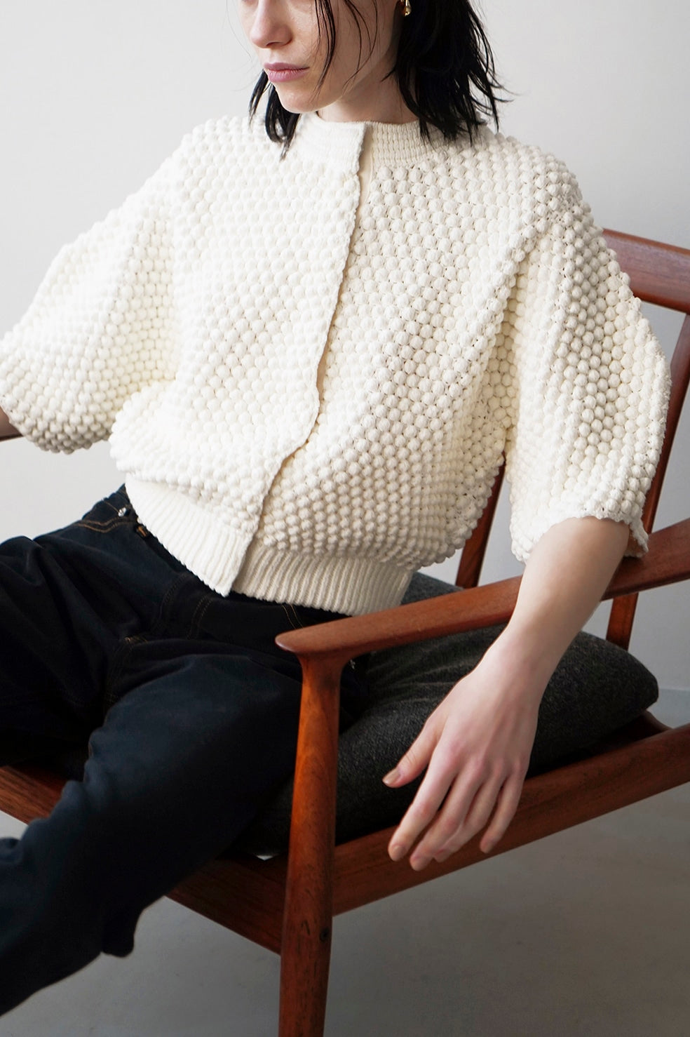 織り柄チェック (週末限定)3D DOT HALF SLEEVE KNIT CARDIGAN - 通販