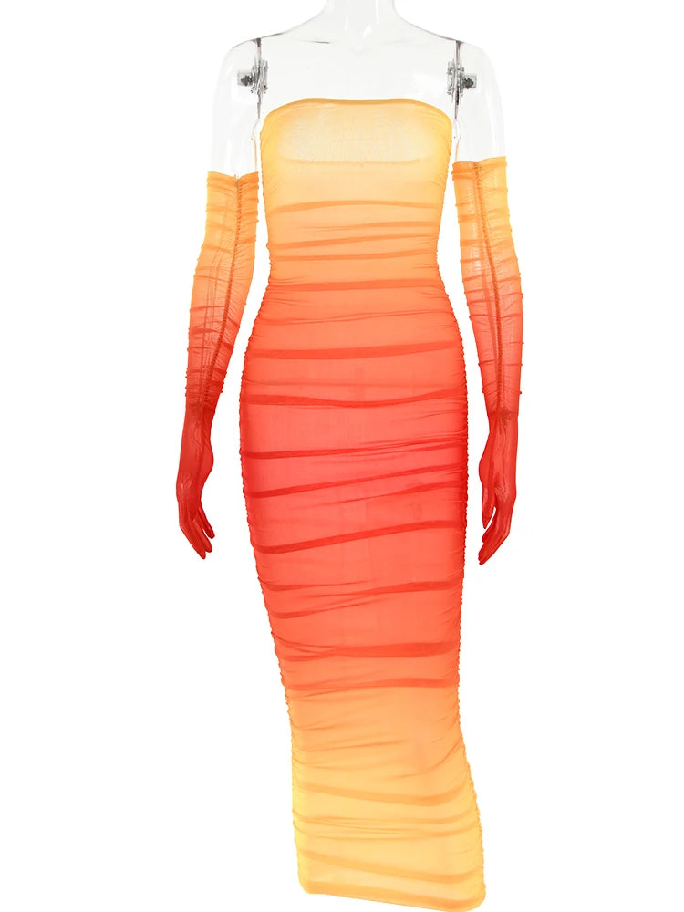 Strapless Double Layer Bodycon Dress - Women's Formal Evening Wear - Image 7
