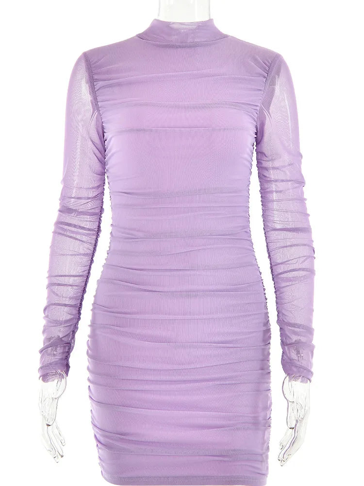 Trendy Contrast O-Neck Long Sleeve Mini Dress for Women - Image 8