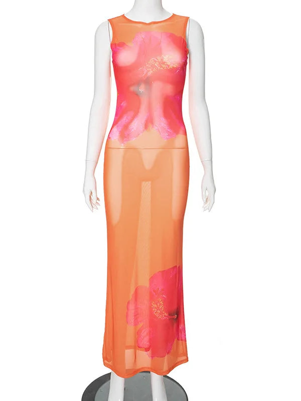 Print Round Neck Sleeveless Evening Dress for Summer Casual Wear - Image 2