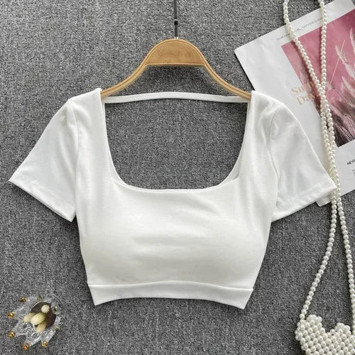Korean Style Crop Tops for Women | Solid Color Tshirts - Image 6