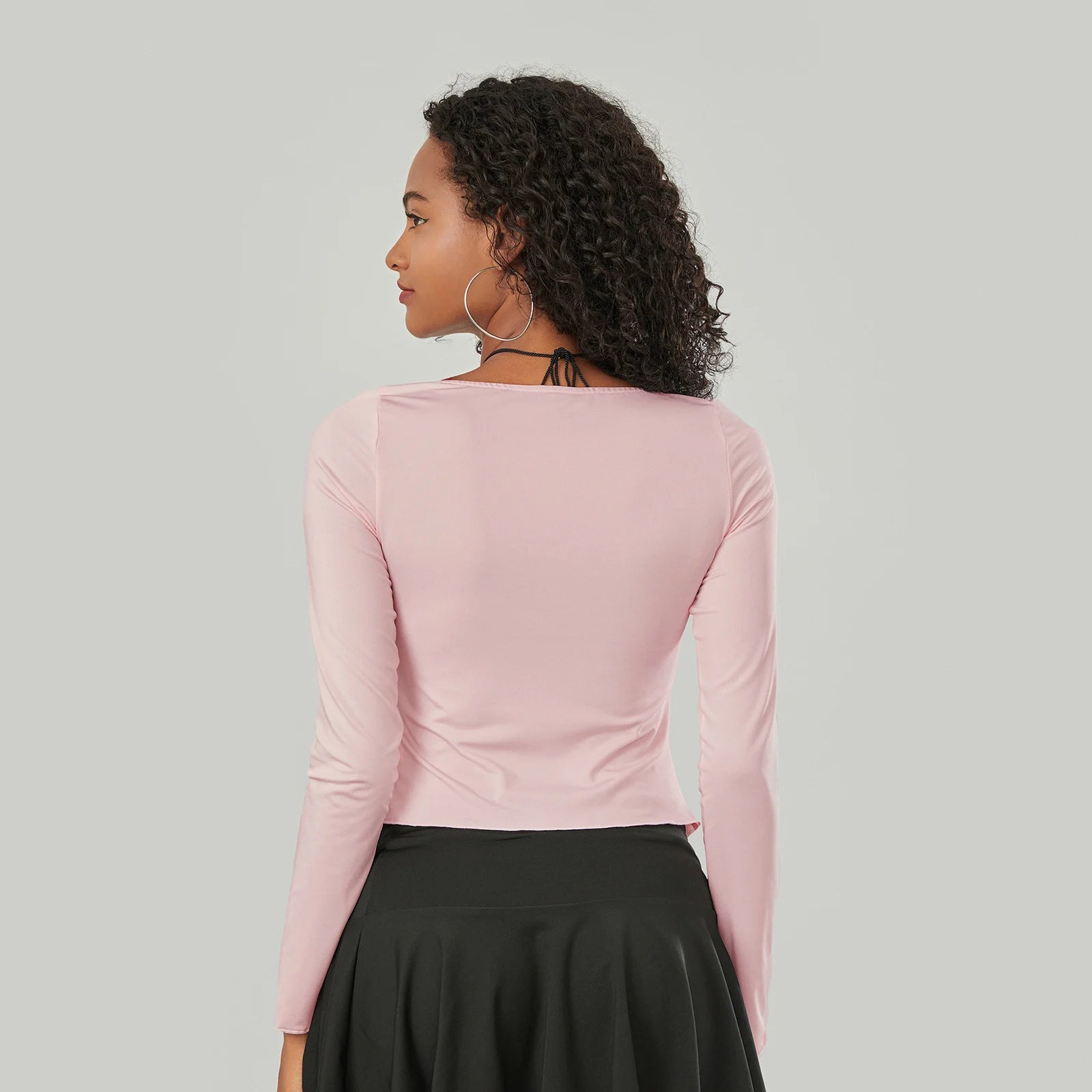 Square Neck Cutout Long Sleeve Crop Tops for Women - Image 3
