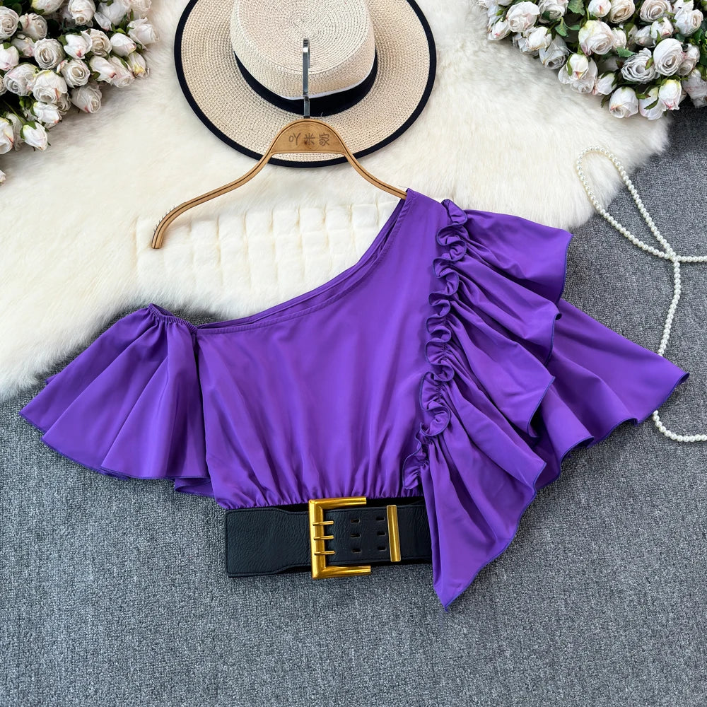 Stylish Skew Collar Irregular Blouse for Women - Image 3