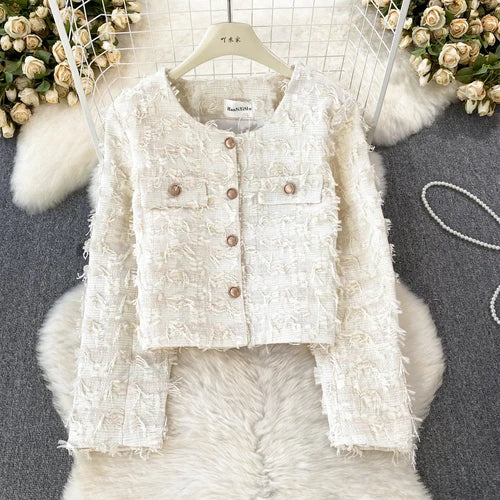 Stylish Women's Tweed Jacket with O-Neck and Button Closure - Image 5