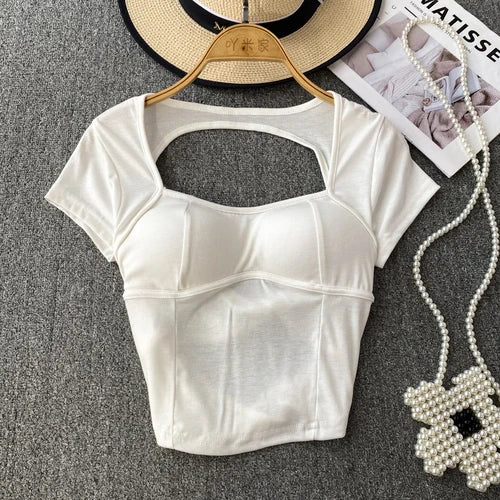 Stylish Women's T-Shirt with Built-In Bra and Hollow Out Design - Image 16