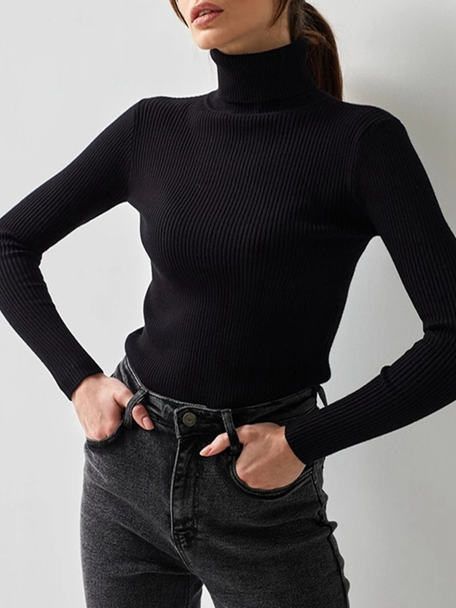 Solid Color Turtleneck Sweaters for Fall/Winter Streetwear - Image 9