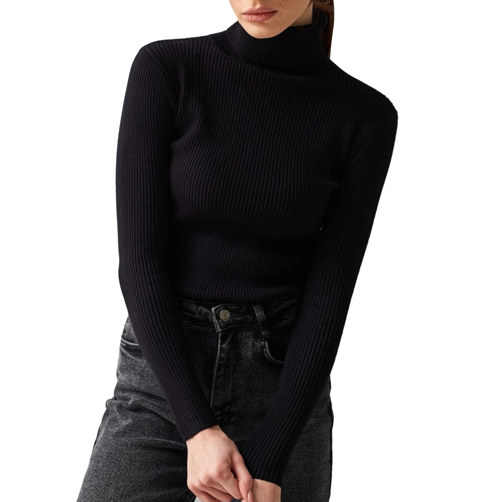 Solid Color Turtleneck Sweaters for Fall/Winter Streetwear - Image 4
