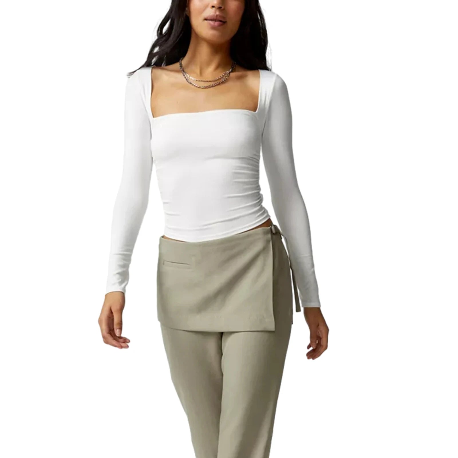 Solid Color Square Neck Long Sleeve Cropped Tops Streetwear - Image 5