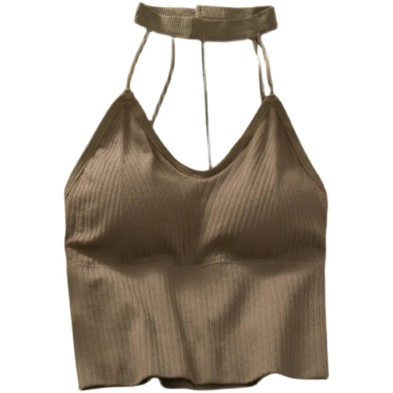 Korean halter tank top with built-in bra for women - Image 9