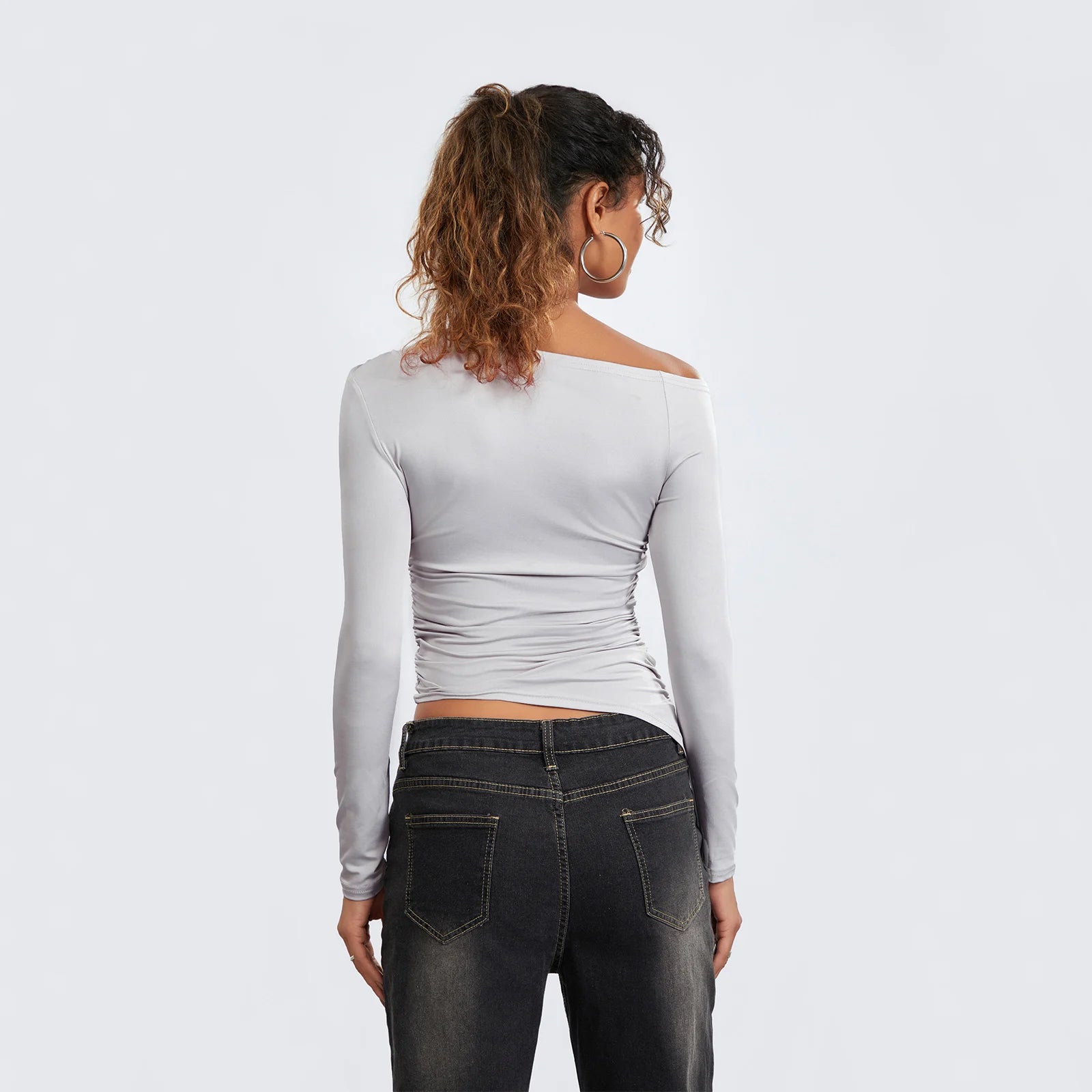 Women's Elegant Ruched Long Sleeve Shoulder Top - Image 3
