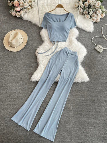 High-Waist Pant Set with Built-in Bra Tee, Korean Style - Image 6