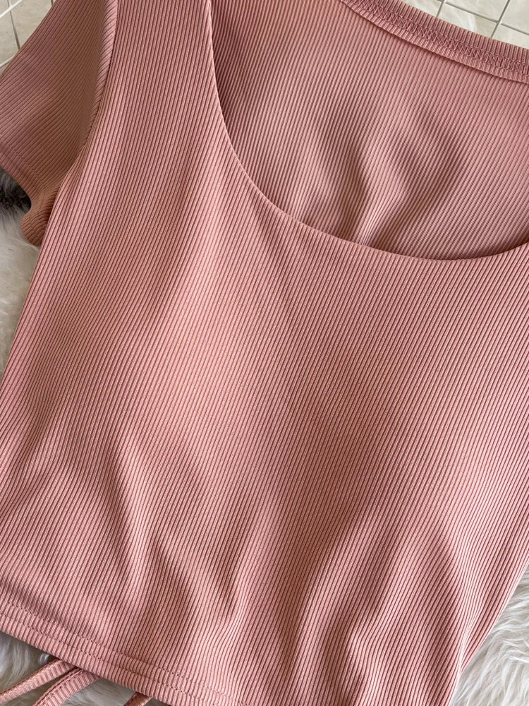 High-Waist Pant Set with Built-in Bra Tee, Korean Style - Image 10