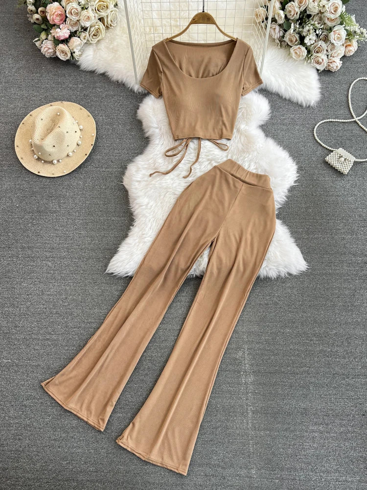 High-Waist Pant Set with Built-in Bra Tee, Korean Style - Image 7