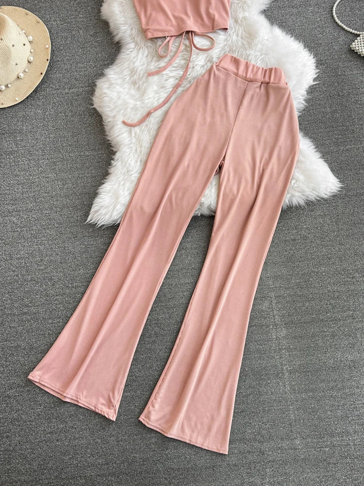High-Waist Pant Set with Built-in Bra Tee, Korean Style - Image 9