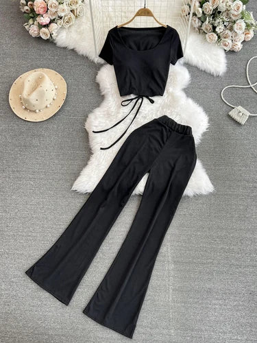 High-Waist Pant Set with Built-in Bra Tee, Korean Style - Image 8