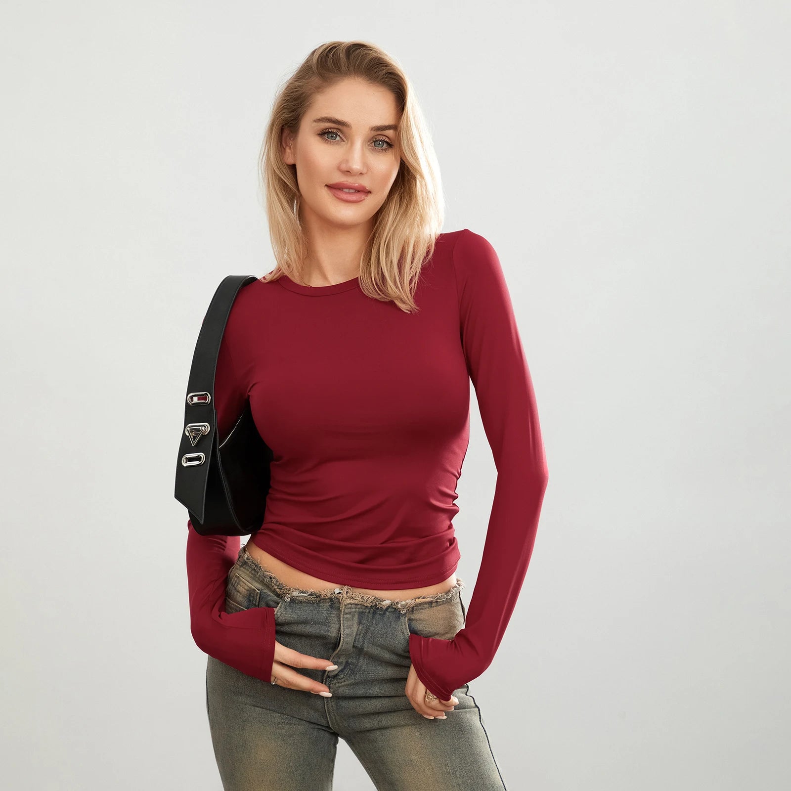 Trendy Solid Color Crew Neck Casual Tops for Women - Image 9