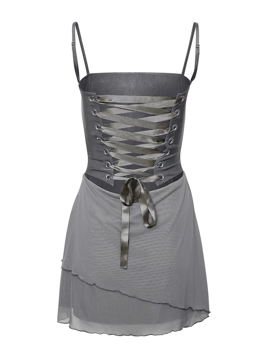 Patchwork A-Line Party Dress with Back Bandage Detail - Image 7