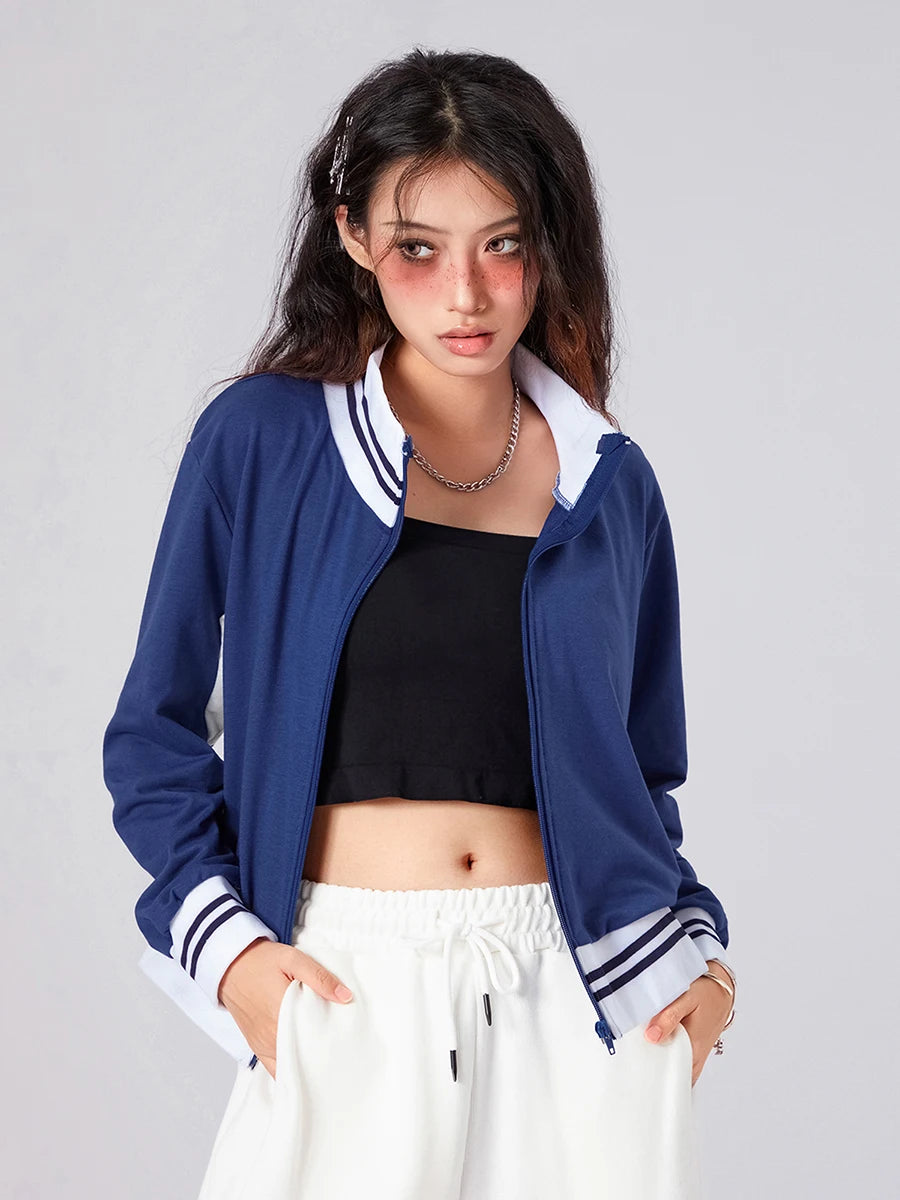 Stand Collar Patch Color Women's Party Casual Jacket