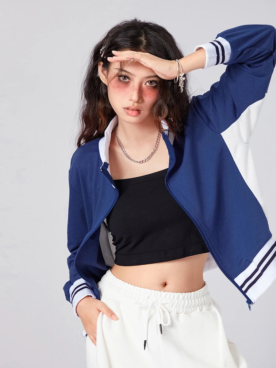 Stand Collar Patch Color Women's Party Casual Jacket - Image 5