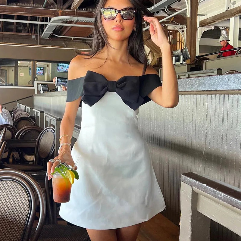 Summer One Shoulder Bow Dress for Women, Sexy Chest-Hip Design