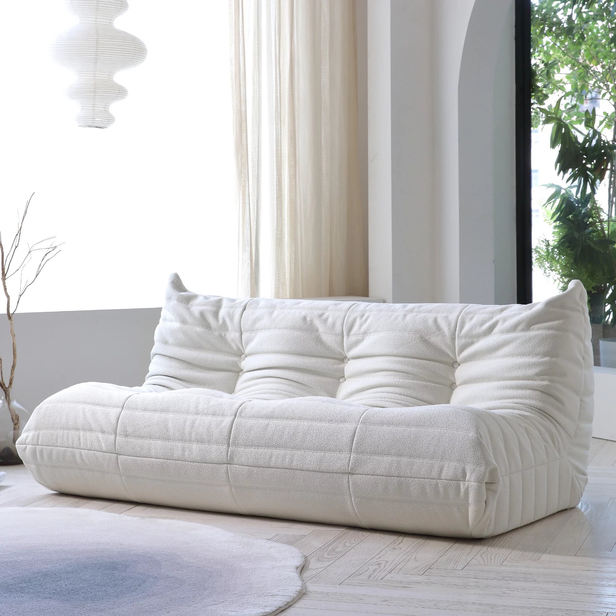 Magic Home Modern Sectional Sofa Togo Sofa Lazy Sofa Floor Sofa Foam Sofa Couch for Bedroom,Living Room,Apartment and Small Space,Three Seat Sofa,Beige