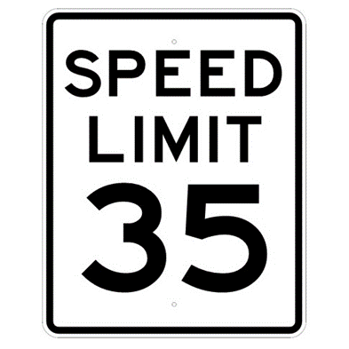 Speed Limit 35 mph sign, MUTCD R2-135, Reflective sheeting on heavy du ...