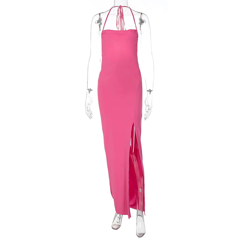 Lizakosht European and American Style Summer New Fashion Sexy Neck Strap Slim Split Long Dress - Image 6