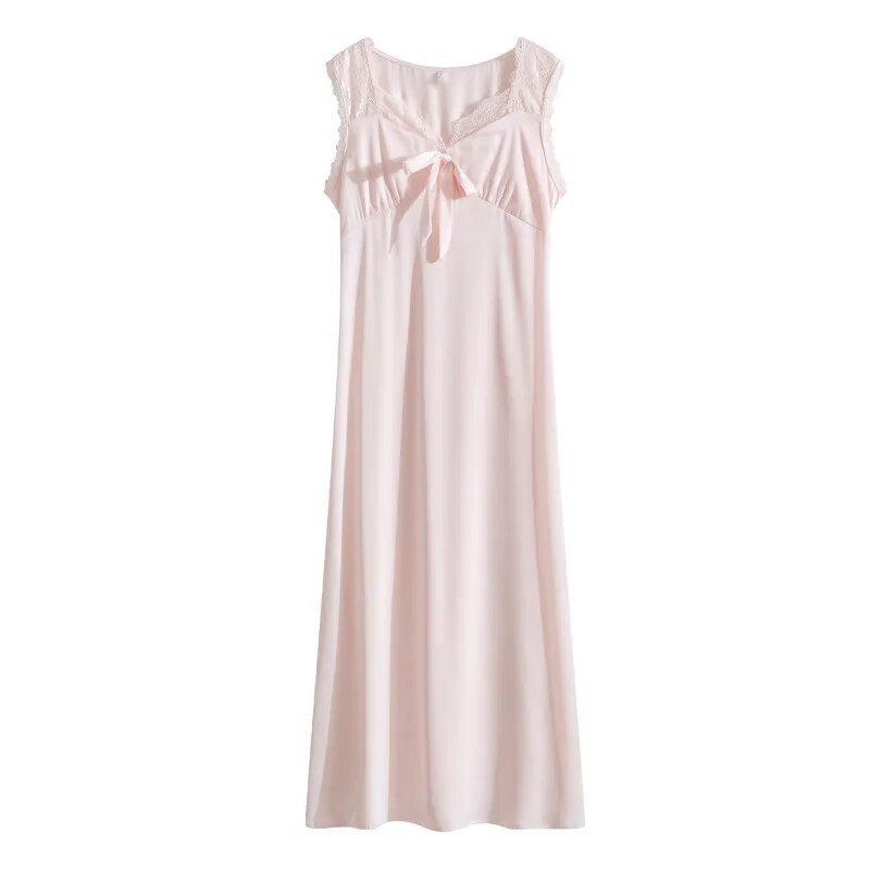 Lizakosht V-Neck Sexy Sleeveless Long Nightdress for Women Bow Cute Nightgown Lace Sleepwear Ice Silk Loose Sleepdress Comfort Home Pijama - Image 8