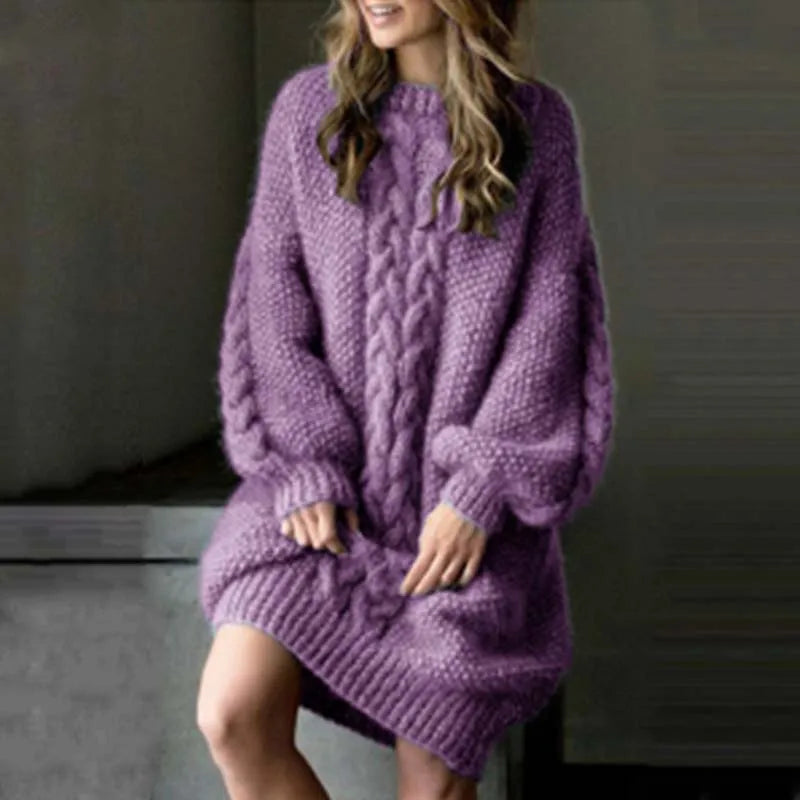 Lizakosht New Autumn Winter Women's Knitted Long Sleeves Sweater Dress Solid Color Fashion Casual Sexy O-Neck Outfits Pullovers S-5XL - Image 8