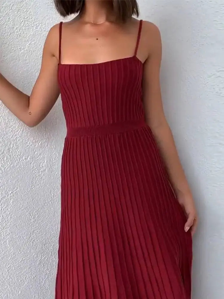 Lizakosht Elegant Knit Spaghetti Strap Dress For Women Sleeveless High Waist Loose Hem Beach Dresses Summer Casual Vacation Vestidos - Image 7
