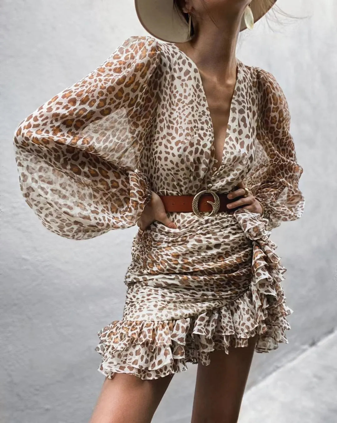 Lizakosht Spring and Autumn Dress Minority Chiffon V-neck Long Sleeve Fold Waist ruffled skirt Holiday Dress - Image 8