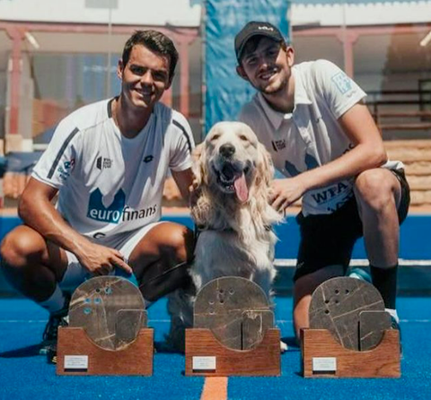 Jorge Nieto Mike Yanguas with trophies after winning the World Padel Tour of Bajo Aragon