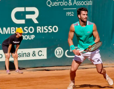  Andrea Pellegrino playing tennis at the Aon Open Challenger