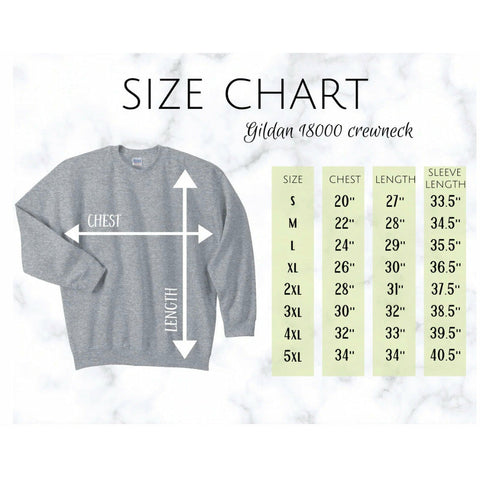 Size Chart Gildan 18000 Unisex Sweatshirt Size Guide