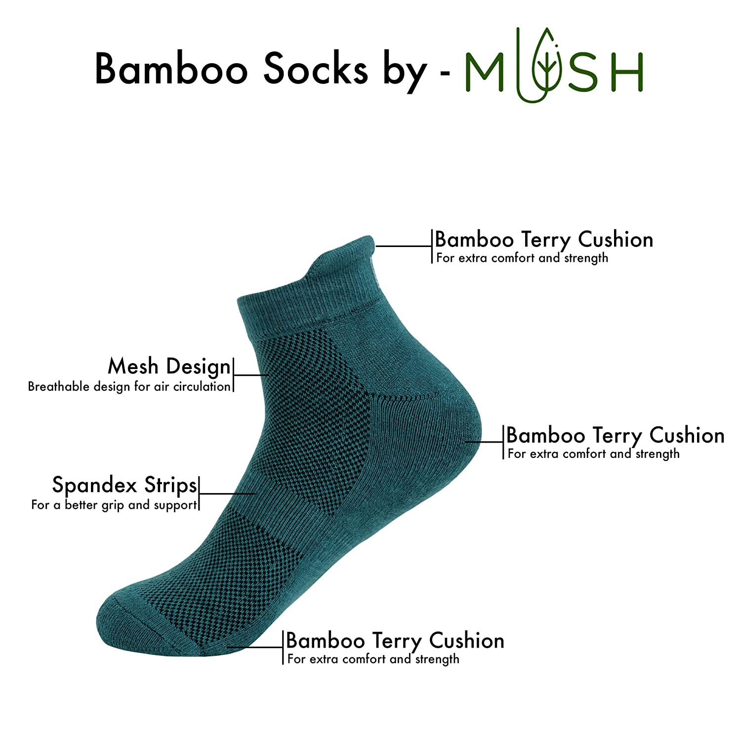 Mush Odorless, Breathable, soft featherlight Bamboo Sports socks (Charcoal Green, 3)