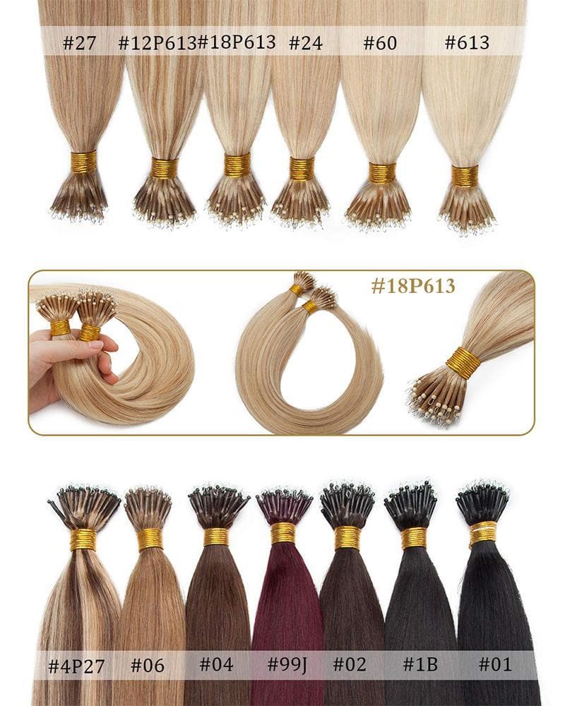 Haireshop Double Drawn Nano Beads Hair Extension 100% Remy Human Hair Extension Pre-bonded Micro Nano Rings Beads Loop Hand Tied Hairpiece Straight Dark Colors - Haireshop