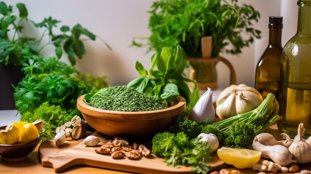 kitchen table with ingredients