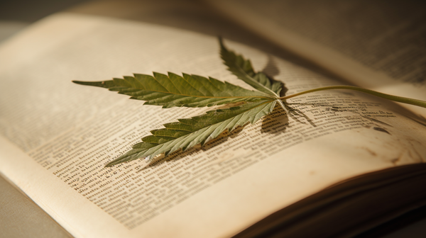 Marijuana leaf in book