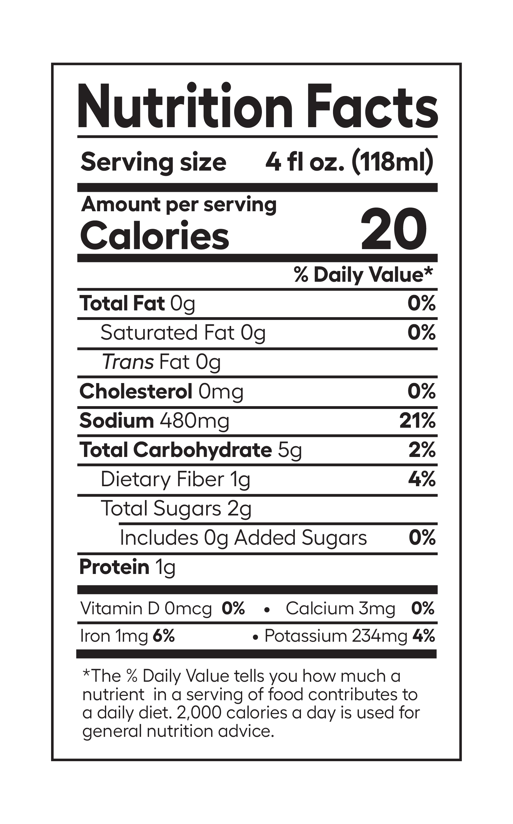 BloodyMaryMix Nutritional Information