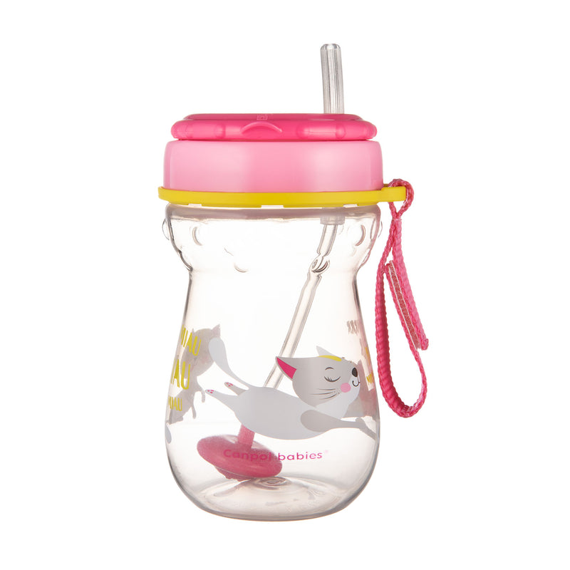 Canpol babies 56/521 sport cup with flip-top weighted straw- 350ml - age +9m - pink