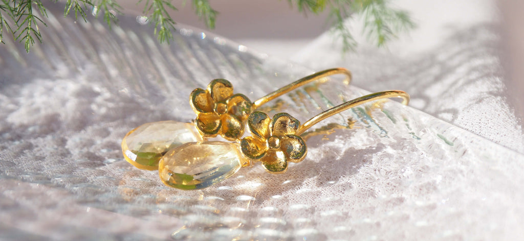 Boucles d'oreilles fleurs avec citrine