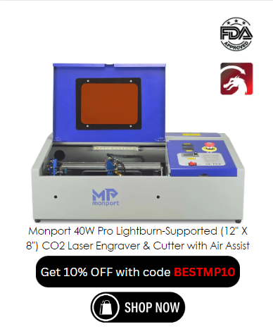 Monport 40W Pro Lightburn-Supported (12" X 8") CO2 Laser Engraver & Cutter with Air Assist - 40W Pro