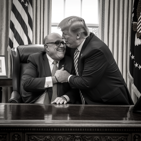 Donald Trump and Rudy Giuliani sweet forehead kiss