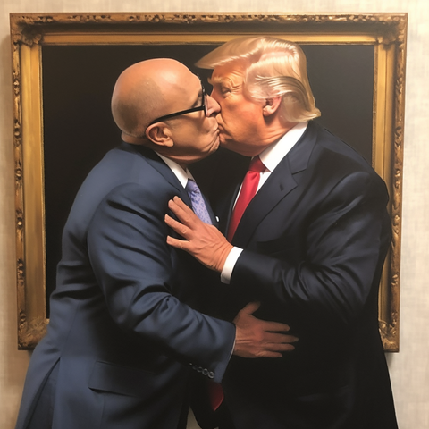 Donald Trump and Rudy Giuliani sweet embrace kissing