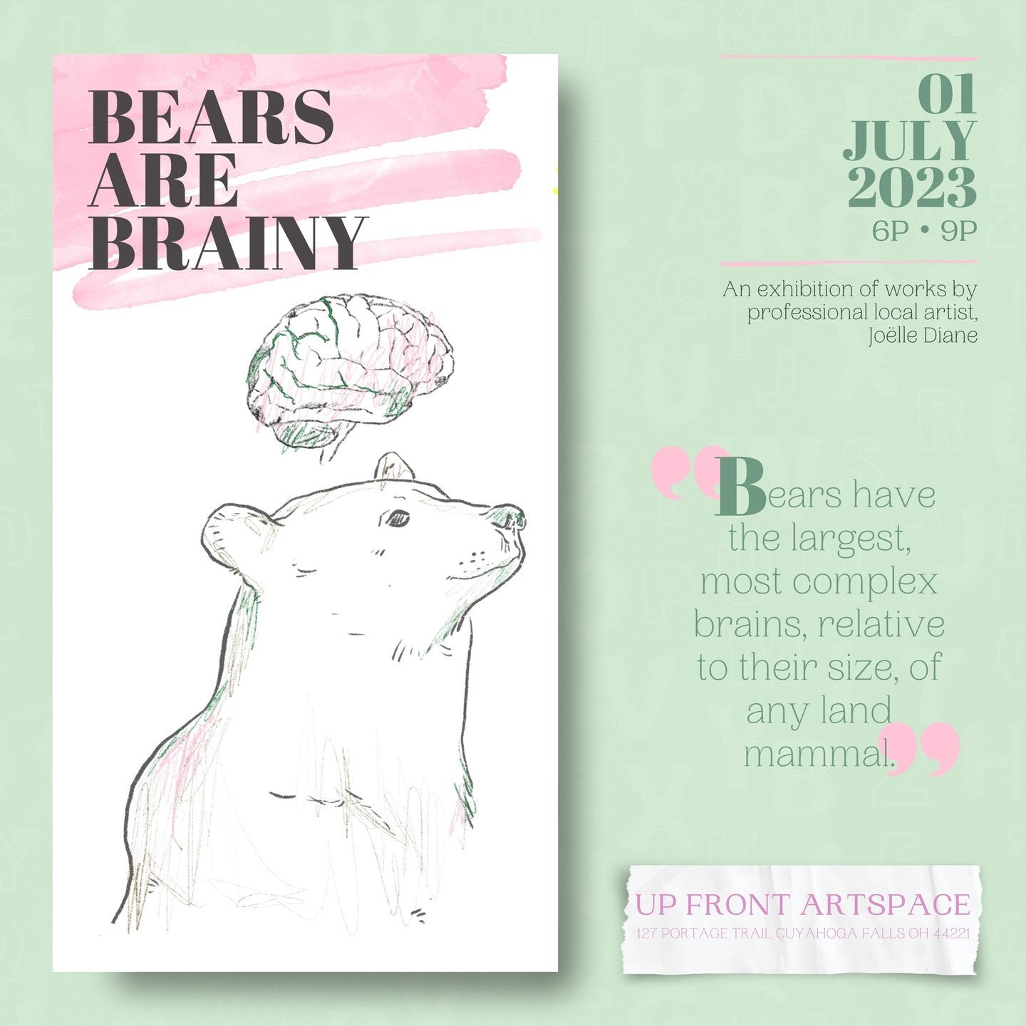 Joëlle Diane's 'Bears Are Brainy' show flyer at Up Front Art Space